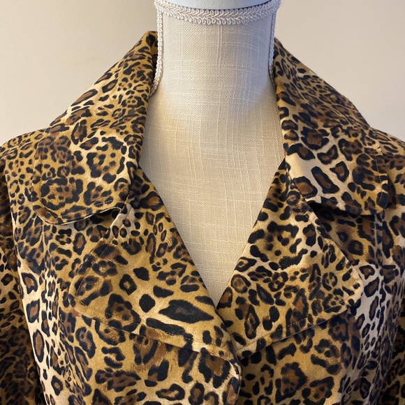 🌹ANIMALPRINT belted blazer / jacket button down lapel collar pockets 💯cotton L - Picture 4 of 14